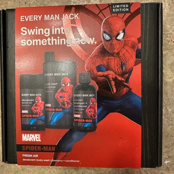 Spider Man Marvel EVERY MAN JACK Ltd Ed Body Wash Deodorant Shampoo Set New - Picture 1 of 4